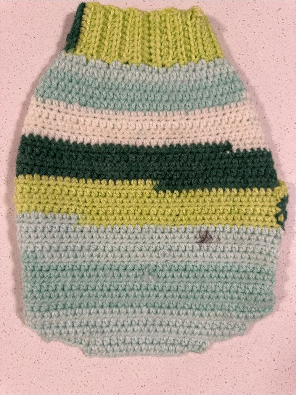 Handmade Striped Crocheted Pet Sweater in Mint & Lime Size:Approx. Medium